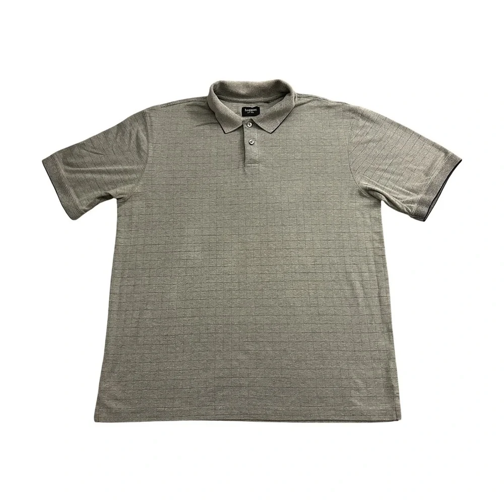Haggar Polo Shirt Mens XL Grey Excellent Textured‎ Grid Short Sleeve Casual Top